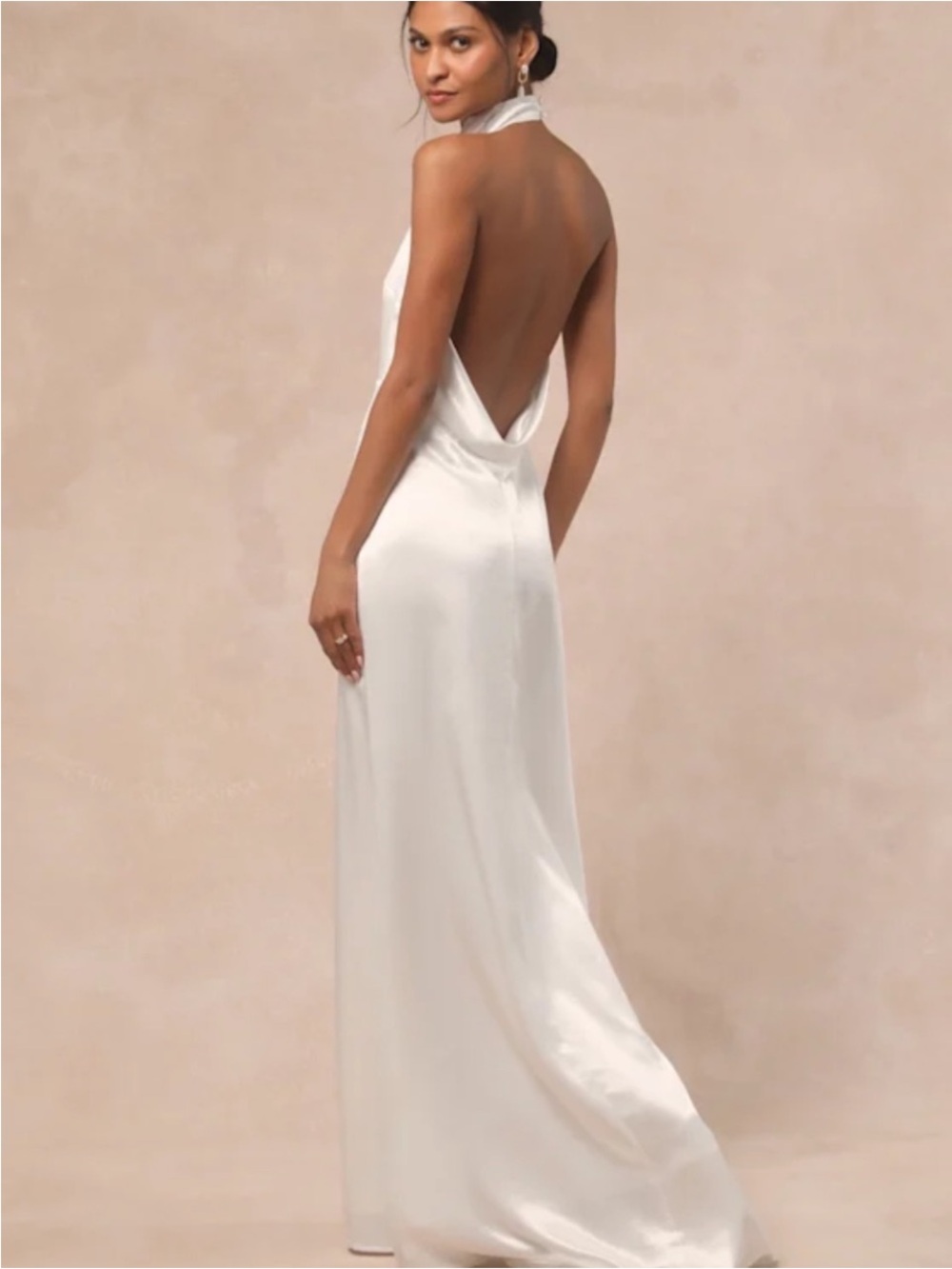 New Lulus Melania Halter Elegant White Halter Satin Backless Gown Sz XL